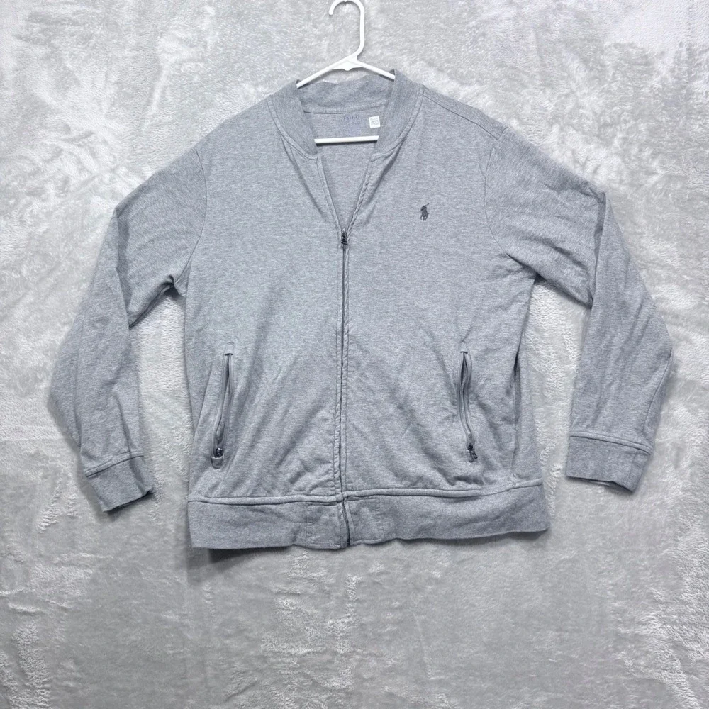 Polo Ralph Lauren Track Jacket Mens L Gray Full Zip Bomber Jersey Knit Pony Logo
